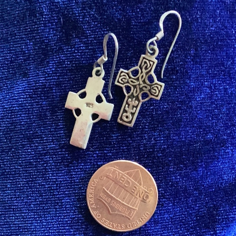 Stamped 925 Solid Silver Celtic Cross Earrings - image 3